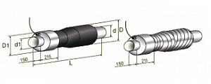 Переход в ППУ изоляции с металлической заглушкой изоляции и кабелем вывода, 159x273 мм